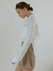 SHEIN Camisa unicolor de hombros caídos crop - Blanco - Ver 4