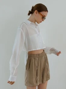 SHEIN Camisa unicolor de hombros caídos crop - Blanco - Ver 1