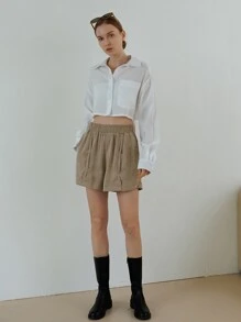 SHEIN Camisa unicolor de hombros caídos crop - Blanco - Ver 5