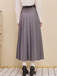 High Waist Pleated Skirt Without Belt - Grey - View 2