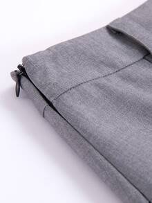 High Waist Pleated Skirt Without Belt - Grey - View 4