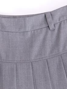 High Waist Pleated Skirt Without Belt - Grey - View 5