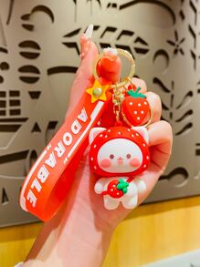 1pc Unisex Strawberry Fruit Cat Design Keychain For Car Decoration Halloween - Multicolor - View 1