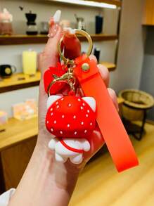 1pc Unisex Strawberry Fruit Cat Design Keychain For Car Decoration Halloween - Multicolor - View 4