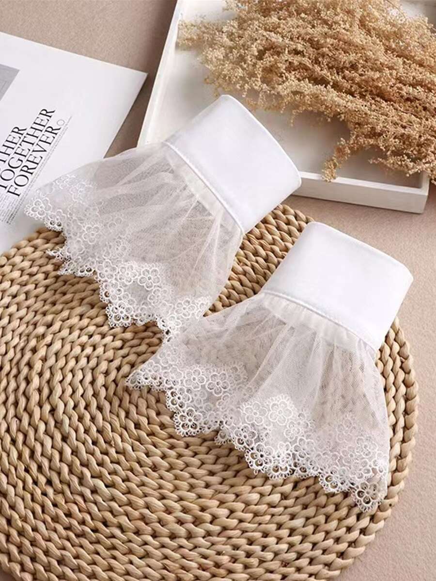 1 Cặp cổ tay áo có thể tháo rời viền ren trắng dành cho nữ - trắng - Xem 1