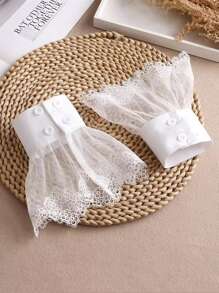 1 Cặp cổ tay áo có thể tháo rời viền ren trắng dành cho nữ - trắng - Xem 2
