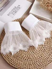 1 Cặp cổ tay áo có thể tháo rời viền ren trắng dành cho nữ - trắng - Xem 3