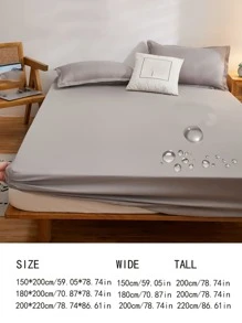 1pc Solid Color Fitted Sheet, Minimalist Fabric Waterproof Fitted Bottom Sheet For Bedroom - Blue - View 2