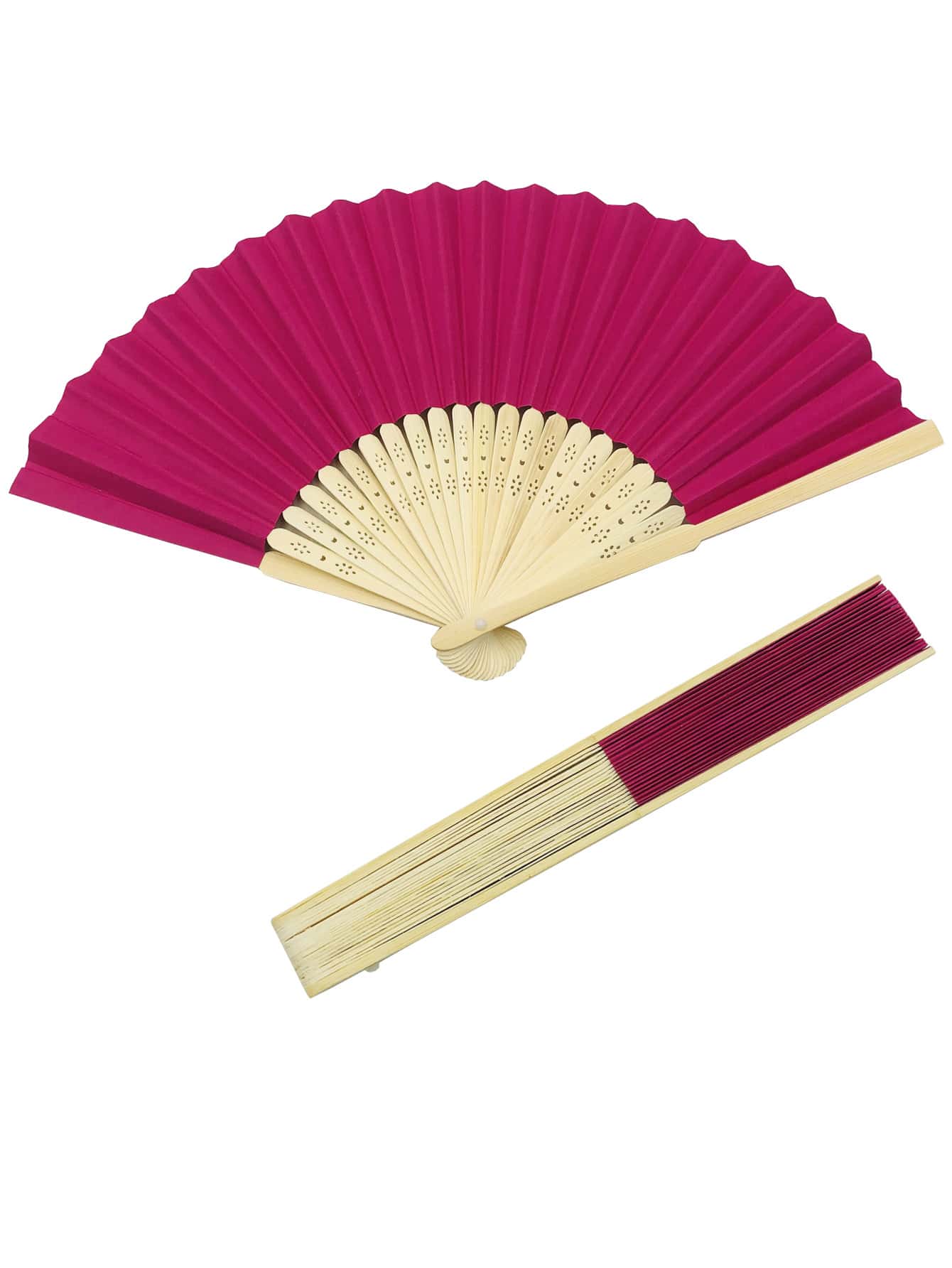 1入組紙質手動扇現代素色家用折扇 - 玫紅色 - 查看 1