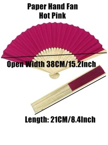 1入組紙質手動扇現代素色家用折扇 - 玫紅色 - 查看 3