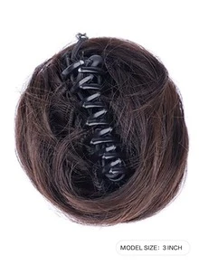 Short Straight Synthetic Hair Bun With Claw - Black - View 2