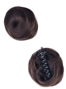 Short Straight Synthetic Hair Bun With Claw - Black - View 4