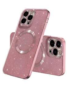 Hadaasi 粉色电镀磁性闪亮纤维太空壳，内置镜头保护膜，超薄手机壳适用于 17 Pro/17 Pro Max/17 Air/17/16 Pro/16 Pro Max/16 Plus/16/15 Pro/15 Pro Max/15 Plus/15/14 Pro/14 Pro Max/14 Plus/14/13 Pro/13 Pro Max/13/12 Pro/12 Pro Max/12/11 Pro Max/11/11 Pro 和 Galaxy S24 Ultra/S24 Plus/S24/S23 Ultra/S23 Plus/S23/S22 Ultra/S22 Plus/S22 防水防震防摔防刮 - 粉色 - 查看 3