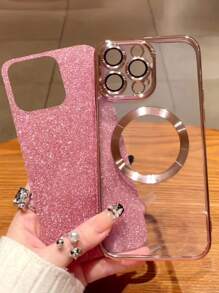 Hadaasi 粉色电镀磁性闪亮纤维太空壳，内置镜头保护膜，超薄手机壳适用于 17 Pro/17 Pro Max/17 Air/17/16 Pro/16 Pro Max/16 Plus/16/15 Pro/15 Pro Max/15 Plus/15/14 Pro/14 Pro Max/14 Plus/14/13 Pro/13 Pro Max/13/12 Pro/12 Pro Max/12/11 Pro Max/11/11 Pro 和 Galaxy S24 Ultra/S24 Plus/S24/S23 Ultra/S23 Plus/S23/S22 Ultra/S22 Plus/S22 防水防震防摔防刮 - 粉色 - 查看 4