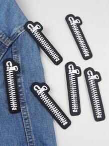 6pcs Zipper Design Iron-on Patch, Embroidered Polyester Patch For DIY Sewing