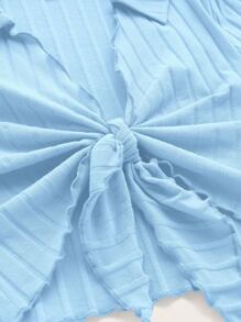 SHEIN MOD 前繫帶木耳邊短款T恤 - 淺藍色 - 查看 3