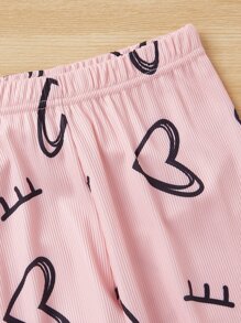 女孩愛心圖案緊身睡衣套裝 - 粉色 - 查看 5