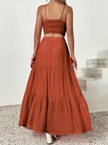 Breezaya Bộ đồ hai mảnh nữ phân lớp xoắn lại Dải chun màu trơn Boho - Rỉ Nâu - Xem 2