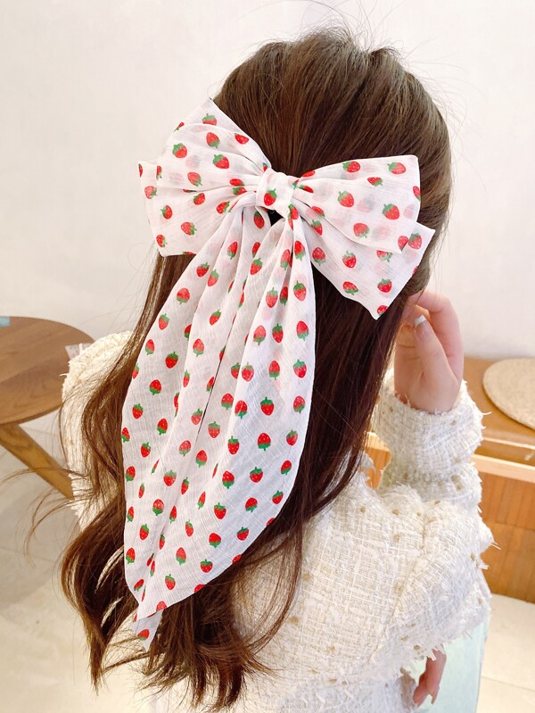 Strawberry Print Bow Decor Hair Clip Cute Valentine's Day Valentines Claw Clips Hair Claws Hair Barrettes