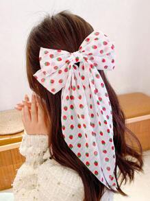 草莓印花蝴蝶结装饰发夹可爱情人节情人爪夹发夹发夹，学校用品，优雅，学院风 - 彩色 - 查看 2