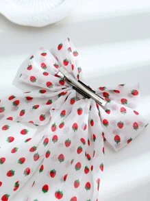 草莓印花蝴蝶结装饰发夹可爱情人节情人爪夹发夹发夹，学校用品，优雅，学院风 - 彩色 - 查看 4