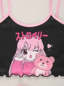 女童(大童)卡通印花背心上衣和短褲家居服