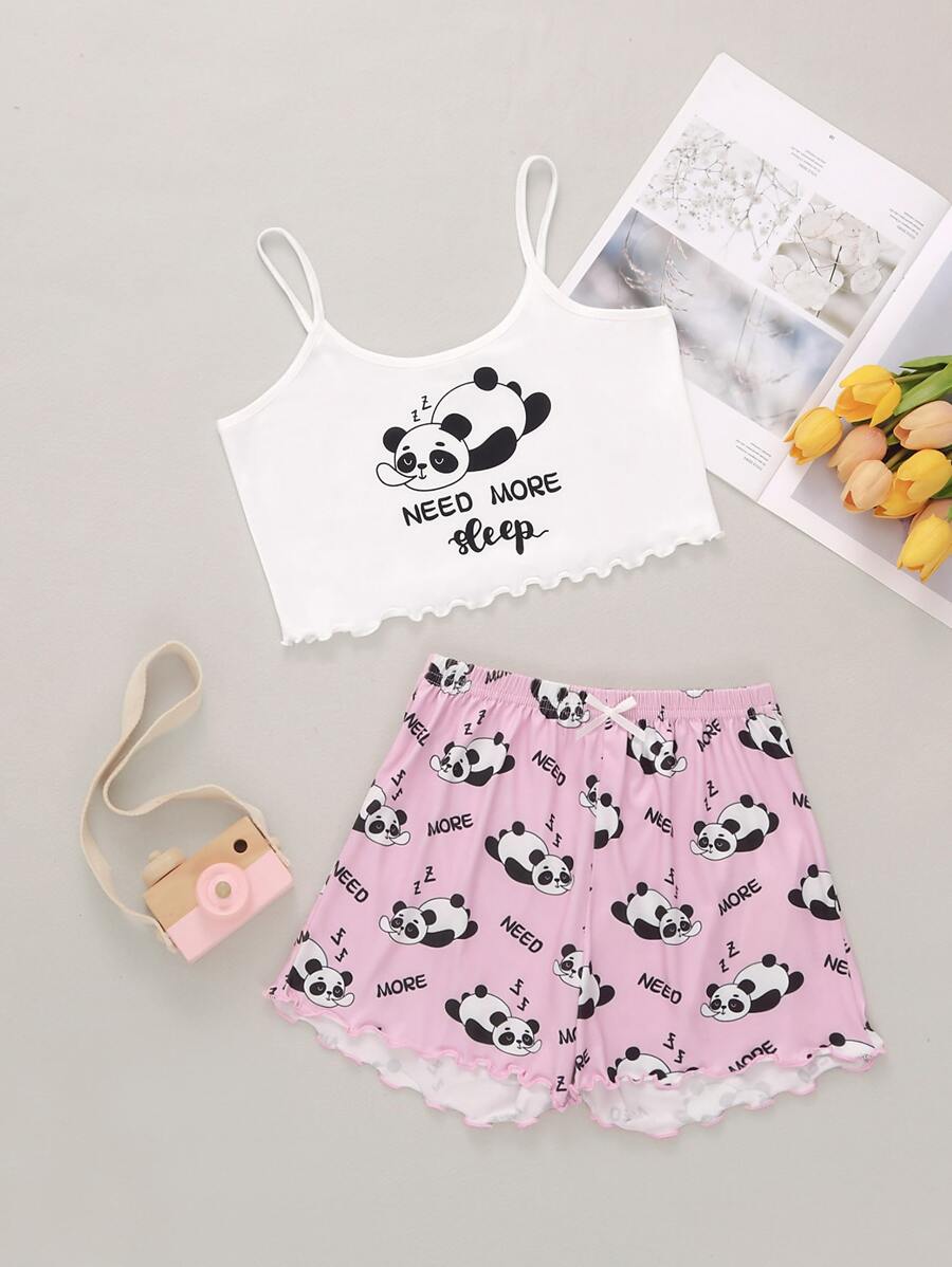 少女熊猫印花家居服 - 彩色 - 查看 1