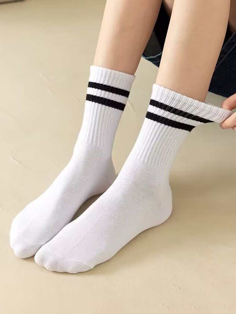 条纹中筒袜，秋季袜子