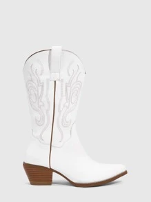 Styleloop Stitch Detail Western Boots, Cowboy Boots For Women - White - View 5
