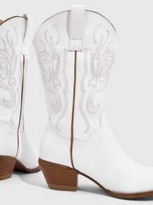 Styleloop Stitch Detail Western Boots, Cowboy Boots For Women - White - View 3
