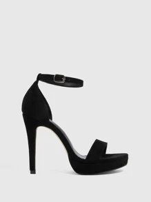 CUCCOO BIZCHIC Woman Shoes Single Band Point Toe Stiletto Heeled Elegant Black Faux Suede Ankle Strap Sandals For Summer Graduation Heels Prom Heels Vacation Shoes Summer Elegant Basics Business Casual Business Chic Spring Shoes Spring Break Easter