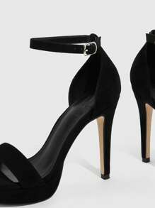 CUCCOO BIZCHIC Woman Shoes Single Band Point Toe Stiletto Heeled Elegant Black Faux Suede Ankle Strap Sandals For Summer Graduation Heels Prom Heels Vacation Shoes Summer Elegant Basics Business Casual Business Chic Spring Shoes Spring Break Easter