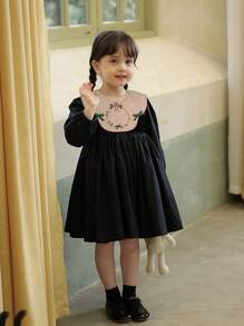 Niñas Vestido con bordado floral con lazo delantero con cordón trasero - Negro - Ver 6