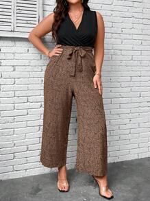 SHEIN LUNE Plus Dalmatian Print Belted Jumpsuit - Brown - View 3