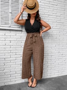 SHEIN LUNE Plus Dalmatian Print Belted Jumpsuit - Brown - View 6