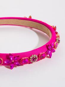 水鑽和花朵裝飾髮箍 - 玫紅色 - 查看 3