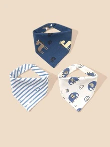 Set da 3 bavette per bambini in cotone a motivi di cartoni animati per ragazze e ragazzi