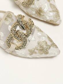 Fall/Winter Women's Elegant Spring/Summer Flat Pointed Toe White Mesh With Metal Buckle Mule Slip-On Shoes (Shoe Vamp Pattern Randomly Selected) - Multicolor - View 5