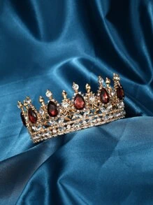 優雅孔雀水滴水晶新娘皇冠選美經典金色頭飾小姐婚禮髮飾