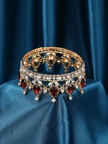 優雅孔雀水滴水晶新娘皇冠選美經典金色頭飾小姐婚禮髮飾