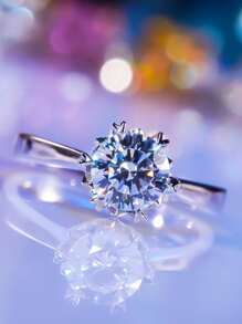 Ban nhạc cưới bằng bạc Moissanite Decor do phòng thí nghiệm tạo ra - Bạc - Xem 4