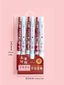 6pcs Letter Design Gel Pen - Black - View 6