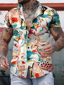Manfinity RSRT Áo sơ mi Nam Nút phía trước Hoa Boho - Nhiều màu - Xem 1