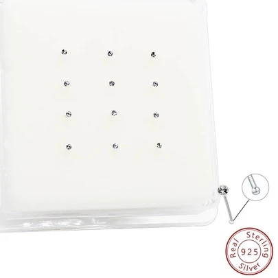 12 Chiếc Dễ Thương Rất Nhỏ Bạc 925 Kích Thước 1.0Mm Pha Lê Mỏng Mũi Nhọn Dành Cho Phụ Nữ Và Bé Gái