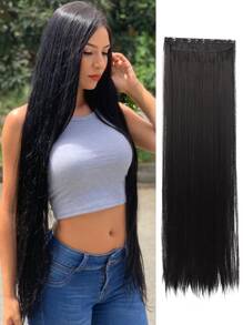 Extra Long Straight Synthetic Hair Extension - Black - View 1