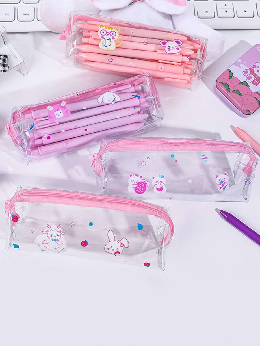 1pc Cartoon Graphic Random Clear Pencil Case - Clear - View 1