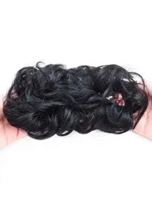 1Pc Bun Hair Piece Hair Extensions Human Hair Buns For Women Updo Hairpiece 1B Beginner Extension Friendly Messy Daily Use Natural Black Color Hair Extensions - S1 - View 3