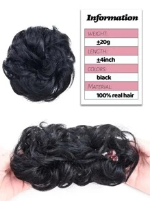 1Pc Bun Hair Piece Hair Extensions Human Hair Buns For Women Updo Hairpiece 1B Beginner Extension Friendly Messy Daily Use Natural Black Color Hair Extensions - S1 - View 5