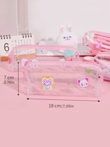 1pc Cartoon Graphic Random Clear Pencil Case - Clear - View 4