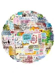 100pcs Slogan Graphic Sticker - Multicolor - View 1